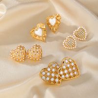 1 Pair Casual Lady Commute Heart Shape Plating Inlay Imitation Pearl Copper Zircon 18k Gold Plated Ear Studs main image 1