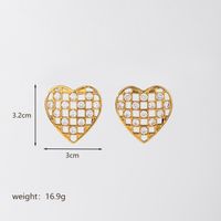 1 Pair Casual Lady Commute Heart Shape Plating Inlay Imitation Pearl Copper Zircon 18k Gold Plated Ear Studs sku image 2