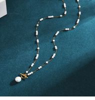 Einfacher Stil Runden Perle Titan Stahl Überzug 18 Karat Vergoldet Halskette main image 2
