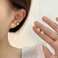 1 Set Sweet Heart Shape Flower Plating Inlay Alloy Opal Ear Studs main image 3