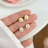 1 Set Sweet Heart Shape Flower Plating Inlay Alloy Opal Ear Studs main image 4