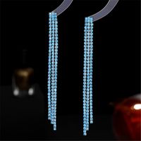1 Pair Streetwear Tassel Plating Inlay Copper Rhinestones Silver Plated Drop Earrings main image 2