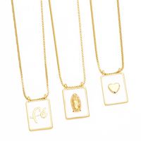 Casual Simple Style Human Heart Shape Rectangle Stainless Steel Copper Enamel Plating 18k Gold Plated Pendant Necklace Long Necklace main image 1