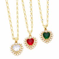 Casual Simple Style Heart Shape Stainless Steel Copper Plating Inlay Pearl Zircon 18k Gold Plated Pendant Necklace Long Necklace main image 1