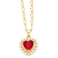 Casual Simple Style Heart Shape Stainless Steel Copper Plating Inlay Pearl Zircon 18k Gold Plated Pendant Necklace Long Necklace main image 4