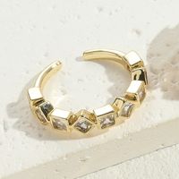 Elegant Lady Round Square Copper Plating Inlay Zircon 14k Gold Plated Open Rings sku image 3