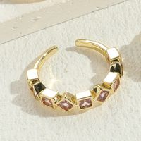 Elegant Lady Round Square Copper Plating Inlay Zircon 14k Gold Plated Open Rings sku image 5