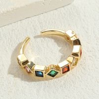 Elegant Lady Round Square Copper Plating Inlay Zircon 14k Gold Plated Open Rings sku image 6