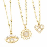 Casual Simple Style Devil's Eye Heart Shape Flower Stainless Steel Copper Plating Hollow Out Inlay Pearl Zircon 18k Gold Plated Pendant Necklace Long Necklace main image 1