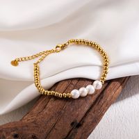 Vacation Sweet Solid Color Stainless Steel Beaded Freshwater Pearl 18k Gold Plated Bracelets sku image 2