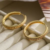 1 Pair Simple Style Round Plating Inlay Copper Zircon 18k Gold Plated Hoop Earrings main image 4