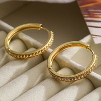 1 Paire Style Simple Rond Placage Incruster Le Cuivre Zircon Plaqué Or 18k Boucles D'oreilles Cerceau main image 4