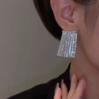 1 Par Estilo Coreano Cuadrado Embutido Aleación Diamantes De Imitación Pendientes De Gota main image 4