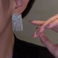 1 Pair Korean Style Square Inlay Alloy Rhinestones Drop Earrings main image 5