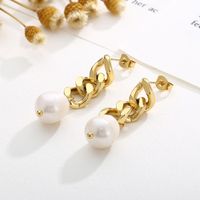 1 Pair Modern Style Simple Style Chain Pearl Plating Stainless Steel 18K Gold Plated Drop Earrings main image 1