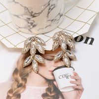 1 Paire Style Simple Feuilles Incruster Alliage Strass Boucles D'oreilles main image 4