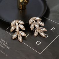 1 Pair Simple Style Leaves Inlay Alloy Rhinestones Drop Earrings sku image 1