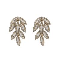 1 Paire Style Simple Feuilles Incruster Alliage Strass Boucles D'oreilles main image 3