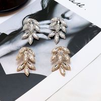 1 Paire Style Simple Feuilles Incruster Alliage Strass Boucles D'oreilles main image 2