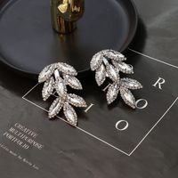 1 Pair Simple Style Leaves Inlay Alloy Rhinestones Drop Earrings sku image 2