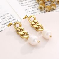 1 Pair Modern Style Simple Style Chain Pearl Plating Stainless Steel 18K Gold Plated Drop Earrings main image 2