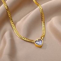 Wholesale Elegant Heart Shape Titanium Steel Plating Inlay Artificial Diamond Bracelets Necklace main image 5
