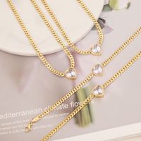 Wholesale Elegant Heart Shape Titanium Steel Plating Inlay Artificial Diamond Bracelets Necklace main image 1