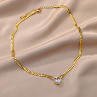 Wholesale Elegant Heart Shape Titanium Steel Plating Inlay Artificial Diamond Bracelets Necklace main image 3