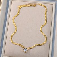 Wholesale Elegant Heart Shape Titanium Steel Plating Inlay Artificial Diamond Bracelets Necklace sku image 2