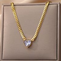 Wholesale Elegant Heart Shape Titanium Steel Plating Inlay Artificial Diamond Bracelets Necklace main image 2