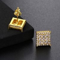 1 Pair Hip-hop Square Plating Inlay Copper Zircon Ear Studs main image 2