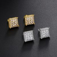 1 Pair Hip-hop Square Plating Inlay Copper Zircon Ear Studs main image 1
