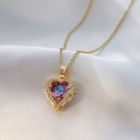 Titanium Steel Copper Elegant Plating Inlay Heart Shape Artificial Diamond Pendant Necklace main image 1