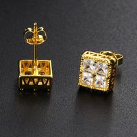1 Pair Hip-hop Square Plating Inlay Copper Zircon Ear Studs main image 5