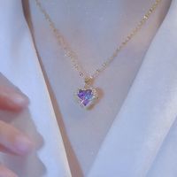 Titanium Steel Copper Elegant Plating Inlay Heart Shape Artificial Diamond Pendant Necklace main image 4