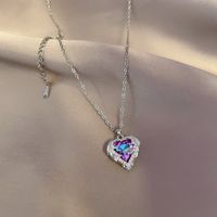 Titanium Steel Copper Elegant Plating Inlay Heart Shape Artificial Diamond Pendant Necklace sku image 2
