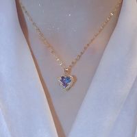 Titanium Steel Copper Elegant Plating Inlay Heart Shape Artificial Diamond Pendant Necklace main image 3