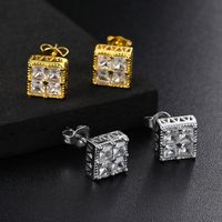 1 Pair Hip-hop Square Plating Inlay Copper Zircon Ear Studs main image 1