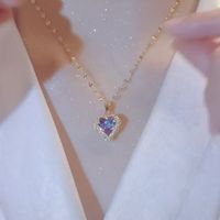 Titanium Steel Copper Elegant Plating Inlay Heart Shape Artificial Diamond Pendant Necklace main image 2