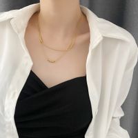 Basic Solid Color Titanium Steel Plating Gold Plated Layered Necklaces sku image 2