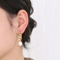 1 Pair Modern Style Simple Style Chain Pearl Plating Stainless Steel 18K Gold Plated Drop Earrings main image 9