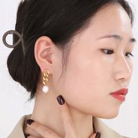 1 Pair Modern Style Simple Style Chain Pearl Plating Stainless Steel 18K Gold Plated Drop Earrings main image 8