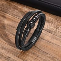 Casual Retro Lucky Tree 304 Stainless Steel Pu Leather Layered Men'S Bangle main image 7