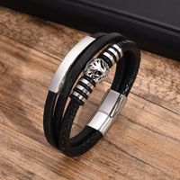 Casual Retro Lucky Tree 304 Stainless Steel Pu Leather Layered Men'S Bangle main image 5