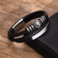 Casual Retro Lucky Tree 304 Stainless Steel Pu Leather Layered Men'S Bangle main image 4