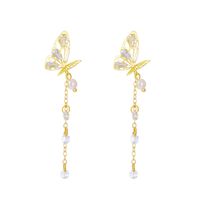 1 Pair Ig Style Japanese Style Tassel Butterfly Plating Inlay Imitation Pearl Alloy Rhinestones 14k Gold Plated Drop Earrings sku image 2