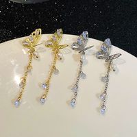 1 Pair Ig Style Japanese Style Tassel Butterfly Plating Inlay Imitation Pearl Alloy Rhinestones 14k Gold Plated Drop Earrings main image 3