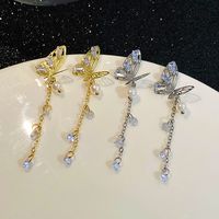 1 Paire Style Ig Style Japonais Gland Papillon Placage Incruster Perle D'imitation Alliage Strass Plaqué Or 14k Boucles D'oreilles main image 3