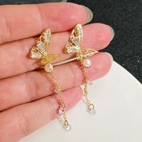1 Pair Ig Style Japanese Style Tassel Butterfly Plating Inlay Imitation Pearl Alloy Rhinestones 14k Gold Plated Drop Earrings main image 4