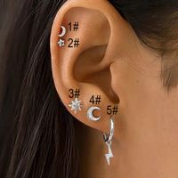 1 Piece Streetwear Star Moon Plating Inlay Copper Zircon Ear Studs sku image 1